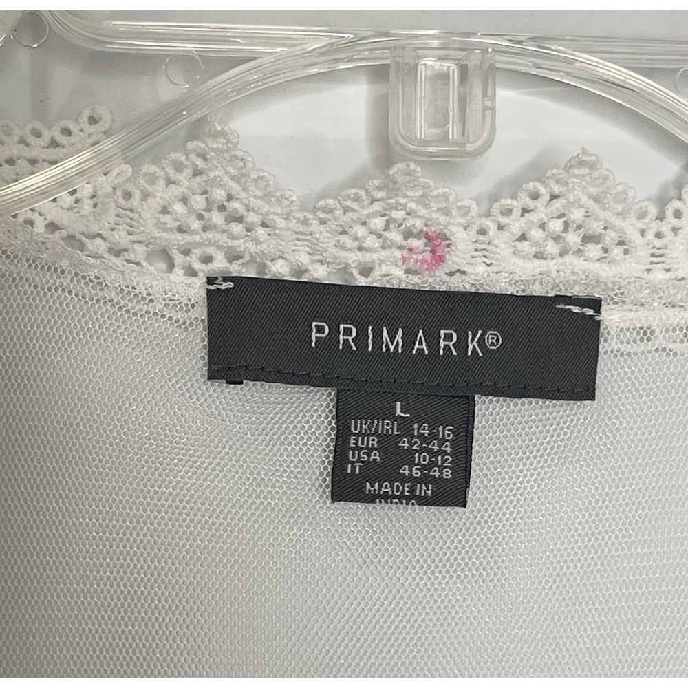 Primark Women's Large Long White Embroidered Lace Sheer Kimono Robe Swim Coverup - Picture 8 of 15
